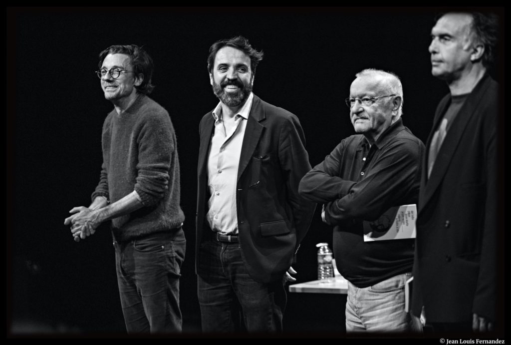 Jean-Pierre Vincent, Stanislas Nordey, Laurent Poitrenaux et Nicolas Bouchaud. © Jean-Louis Fernandez