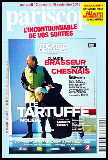 La une du Pariscope pour le Tartuffe mis en scène par Marion Bierry. Claude Brasseur. © DR